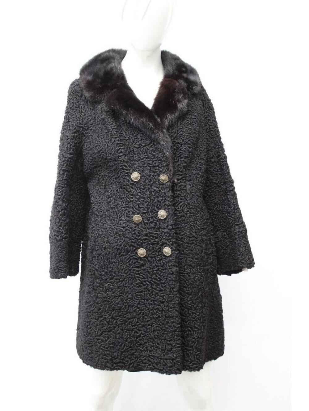 Mint Black Lamb Astrakhan & Mink Fur Coat Jacket Women Woman Size 4 S